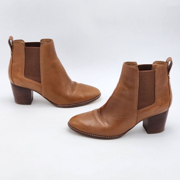 Madewell Regan Chelsea Brown Leather Block Heeled Ankle Boots Size 8 - Picture 3 of 10